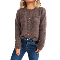 Simple Commute Color Button Chest Pocket Decorative Knitted Sweater