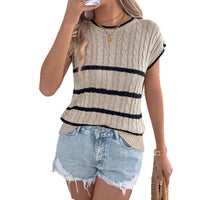 Womens Striped Cable-Knit Casual Loose Knit Top For Vacation
