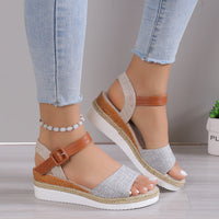 New Style Ankle-Strap Jute-Soled Lightweight Casual Fishmouth Wedge Sandals For Women