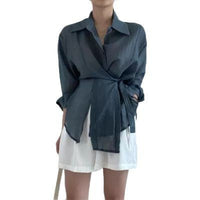 Irregular Buckle Lapel Long Sleeve Shirt Thin Simple Top