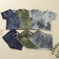 Summer Children's Round Neck Pullover Cotton Tie-dyed Plain Short Sleeve Suit Multi-color