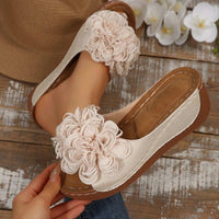 Plus-size Summer Wedge Mule Sandals With A Fish-mouth Toe Ankle Strap And Floral Design For Outdoor Wear
