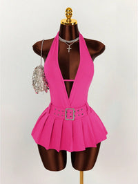 Deep-V Pleated Mini Dress For Women