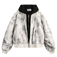 Retro Tie-Dye Hooded Jacket With A Mock Two-Piece Design