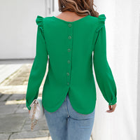 Women's Solid Color Casual Ruffle Edge Long Sleeved Shirt