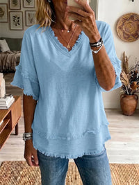 Women's V-Neck Pullover Short-Sleeve Loose Shirt