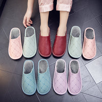 Fleece-lined Leather Warm Cotton Slippers