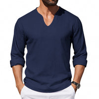 Men's V-Neck Plus-Size Long-Sleeve T-Shirt