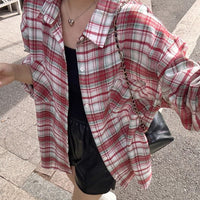 Elegant Relaxed-fit Plaid Shirt For Women