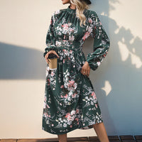 Floral-print Elegant High-waisted Dress