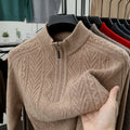 All Wool Men's Sweater Half Turtleneck Zipper Sweater