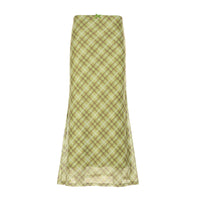 Green Plaid Contrasting Slim Fit Skirt