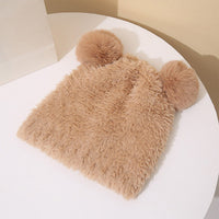 Bear Plush Ear Protection Knitted Hat Women's Warm Double Hairball Wool Hat