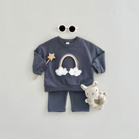 Baby Multi-color Rainbow Patchwork Cloud Embroidery Top And Pants Set