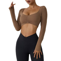 Nude Feel Yoga Long Sleeve T-shirt Tight Fold Movement Top