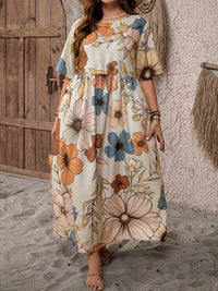 Vacation Short-Sleeve Crew-Neck Floral Print Dress