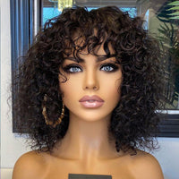 Water Wave Fringe Human Hair Wigs With Bangs