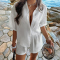 Womens Fashionable Casual Set Shirt And Shorts Two-Piece Suit