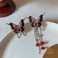 Ankela Red Butterfly Tassel Earrings For Women