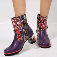 Women's Printed Stitching Round Head Thick Bottom Bootie