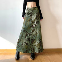 Retro Deciduous Printing Irregular Split Design Skirt