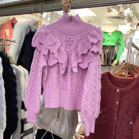 Pullover Knitted Top Ruffled Thick Turtleneck Sweater