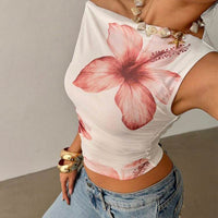 Off-the-shoulder T-shirt Sleeveless Slim Fit Cropped Top