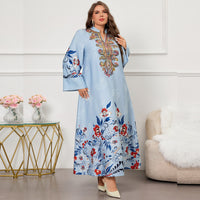 Womens Long-sleeve Printed And Embroidered Dress