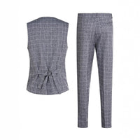Mens Light Business Plaid Waistcoat And Dress Pants Two-Piece Suit