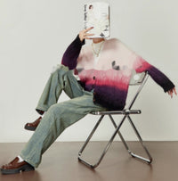 Casual V-neck Gradient Mohair Knitted Top