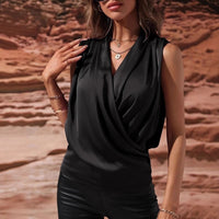 Women's Spring And Summer Sleeveless Satin Pleated Vest New Shirt
