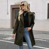 Winter Korean Style Slim Mid-length Double Breasted Turn-down Collar Coat