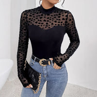 Mesh Stitching Long Sleeves Slim-fit Base T-shirt