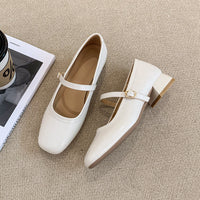 Chunky-heeled Square-toe Slingback Versatile Mid-heel Womens Shoes