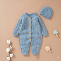 Baby Solid-color Knitted Hat And Crawling