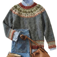 Retro Crew-Neck Knit Sweater From Europe And The US Casual Relaxed Fit Color-Block Long-Sleeve Pullover