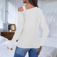 Hollow Out Shoulder-baring Long-sleeved T-shirt Women's Bottoming Shirt