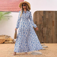 European And American-style Floral Print Long-sleeve Maxi Dress