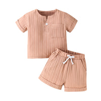 Solid Color And V-neck Short-sleeved Shorts Suit Two-piece Set