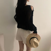 Lace-up Cutout Off-shoulder Loose Sun Protection Sweater Top