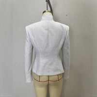 Double-Breasted Stand-Up Collar Long-Sleeve Blazer