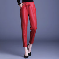 PU Leather High Waist Harem Pants With Small Feet Casual Fashion Elastic