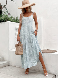 Small Floral Print Multi-Layer Flared Hem Short-Sleeve Slip Dress