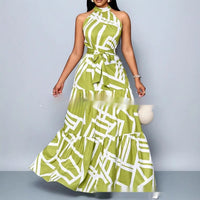All Over Print Halterneck Dress With A Belt