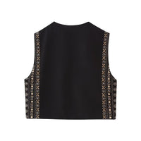 Autumn New Classic Style Beaded Embroidery Short Cotton-padded Jacket Vest