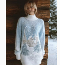 Printed Women's Slim-fit High-neck Bodycon Dress Sweater