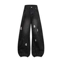 Retro Washed Ripped Deconstruction Stitching Design Straight Jeans