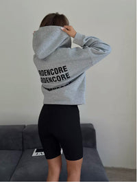 Harajuku Oversized Cropped Letter Print Zip-up Hoodie