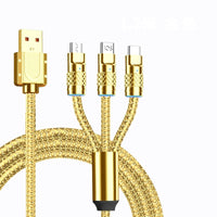 Fast Charge Woven Zinc Alloy With Light Bold Three-in-one Data Cable