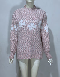 Embroidered Jacquard Pullover Loose Bottoming Shirt Mock Neck Sweater Coat